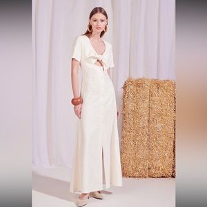 LIKE NEW STAUD MAYA TIE-FRONT LINEN BLEND MAXI DRESS